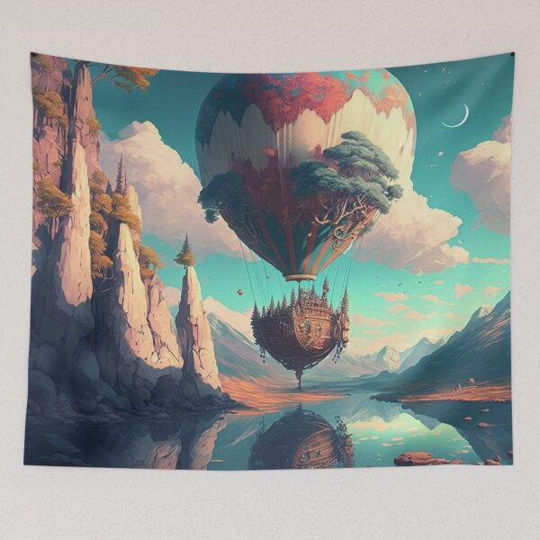 Item preview, Balloon Adventure Fantasy Landscape Art 06 - Colorful Cartoon Travel designed and sold by Sunchaser World.