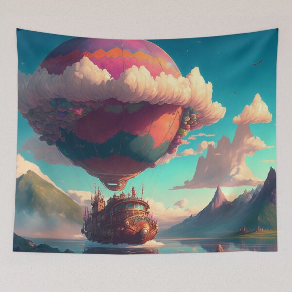 Item preview, Balloon Adventure Fantasy Landscape Art 08 - Colorful Cartoon Travel designed and sold by Sunchaser World.
