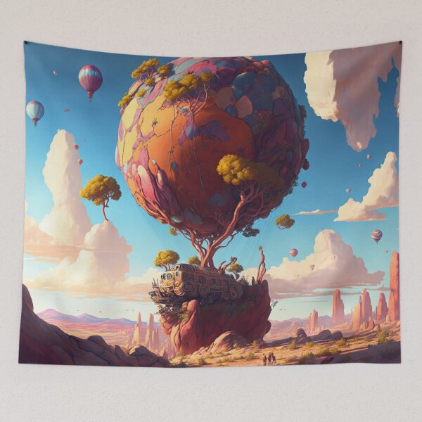 Item preview, Balloon Adventure Fantasy Landscape Art 10 - Colorful Cartoon Travel designed and sold by Sunchaser World.