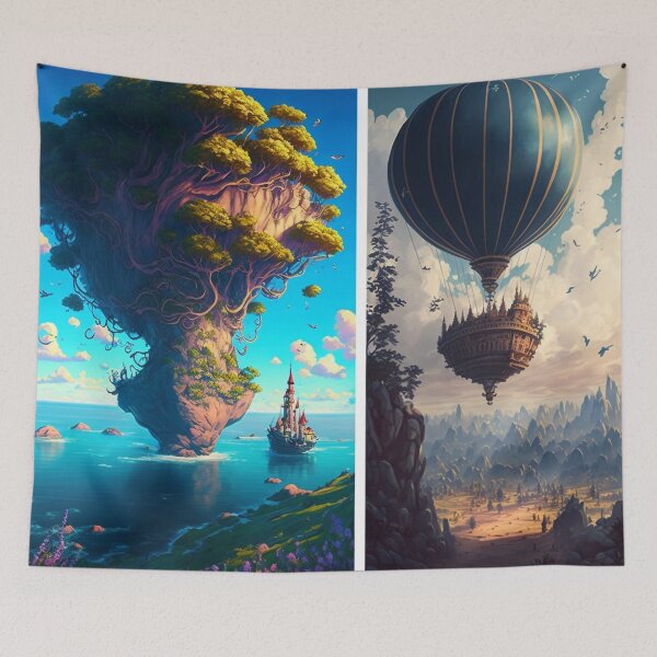 Item preview, Balloon Adventure Fantasy Landscape Art 11 - Colorful Cartoon Travel designed and sold by Sunchaser World.