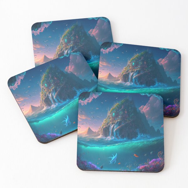 Artikelvorschau, Fantasy Water World Seascape Art 01 - Bunte Cartoon-Reise entworfen und verkauft von Sunchaser World.