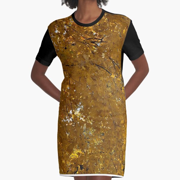 Autumn's Glory: A Celebration of Golden Leaves Graphic T-Shirt Dress