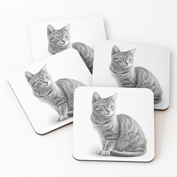 Item preview, Black and white cat pencil drawing designed and sold by Pencil-Art.
