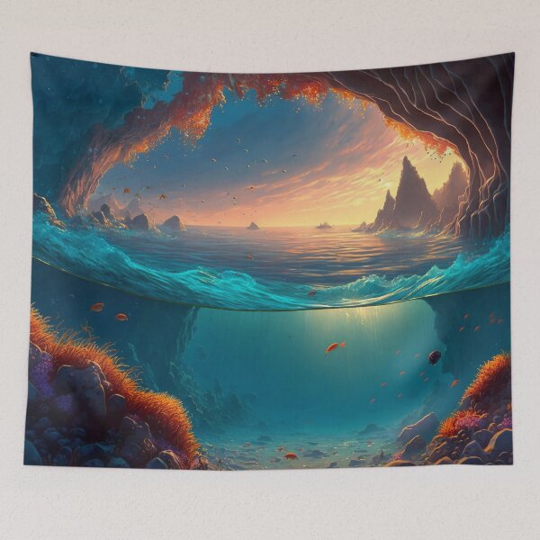 Artikelvorschau, Fantasy Water World Seascape Art 09 - Bunte Cartoon-Reise entworfen und verkauft von Sunchaser World.