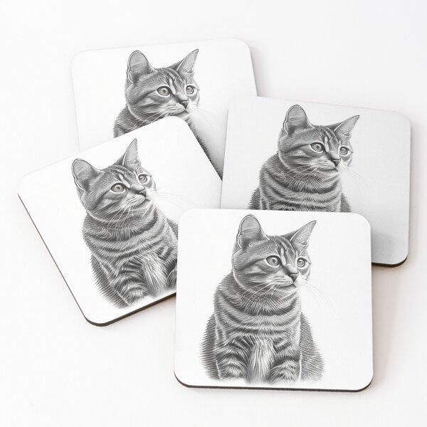 Item preview, Black and white cat pencil drawing designed and sold by Pencil-Art.