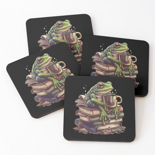 Item preview, Coffee Loving Frog Reading Books Adorable frog sitting on books and sipping coffee designed and sold by NeboulaHamra.