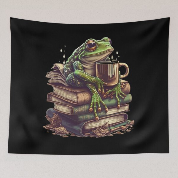 Item preview, Coffee Loving Frog Reading Books Adorable frog sitting on books and sipping coffee designed and sold by NeboulaHamra.