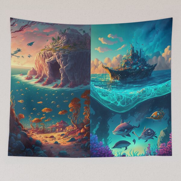 Artikelvorschau, Fantasy Water World Seascape Art 11 – Bunte Cartoon-Reise entworfen und verkauft von Sunchaser World.