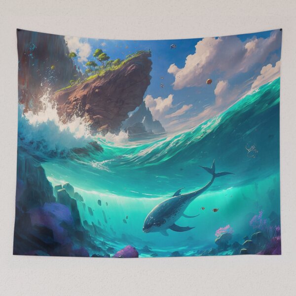 Artikelvorschau, Fantasy Water World Seascape Art 12 – Bunte Cartoon-Reise entworfen und verkauft von Sunchaser World.