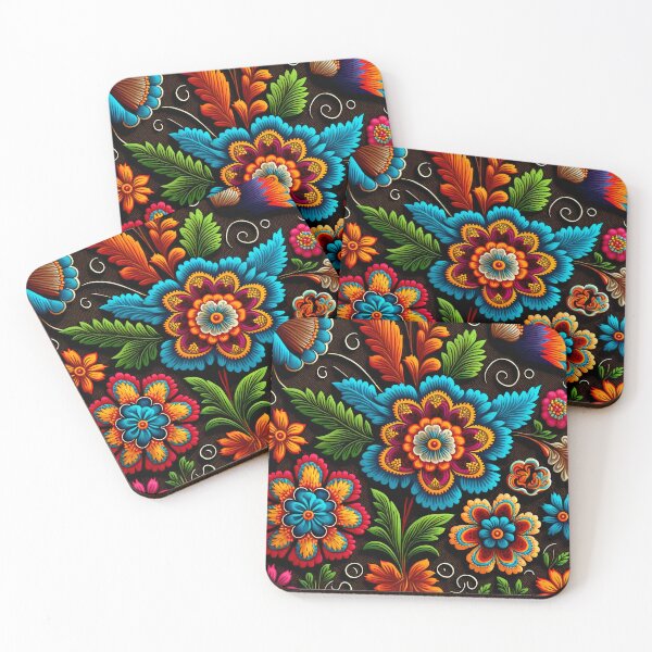 Item preview, Botanical vintage Ethnic embroidery Floral design designed and sold by Red Witch Art.