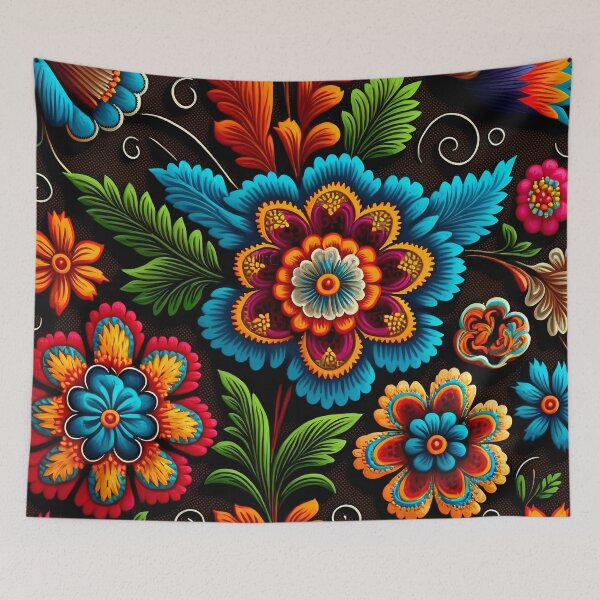 Item preview, Botanical vintage Ethnic embroidery Floral design designed and sold by Red Witch Art.