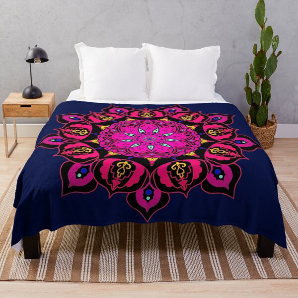 Item preview, Bright Pink Multicolor Mandala Pattern with Navy Blue Background designed and sold by IridescentSea.