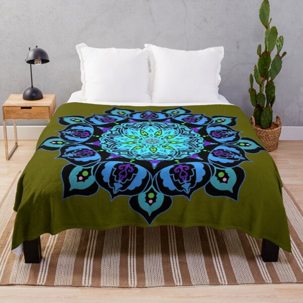 Item preview, Blue Multicolor Mandala Pattern with Olive Green Background designed and sold by IridescentSea.