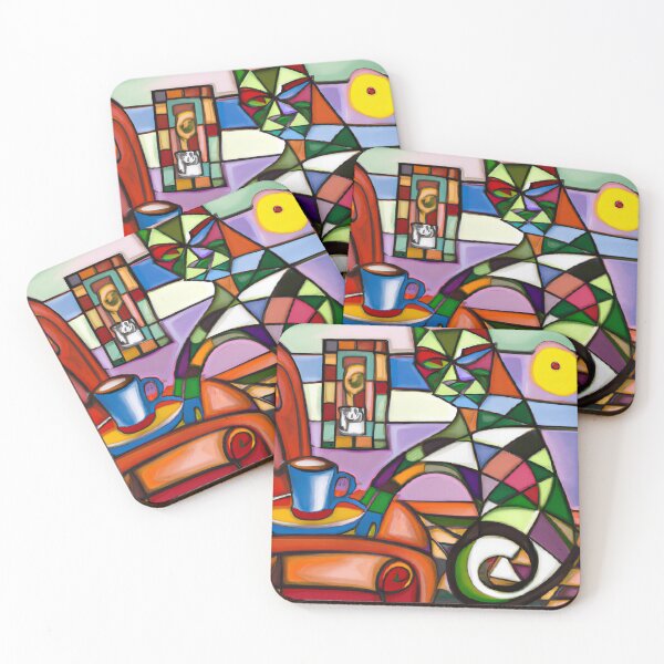 Item preview, Cubist Rendering of a Cat Drinking Coffee designed and sold by PlaceablePiece.