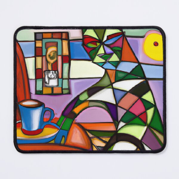Item preview, Cubist Rendering of a Cat Drinking Coffee designed and sold by PlaceablePiece.