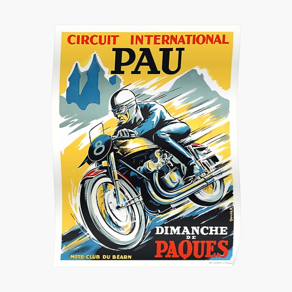 1950 Affiche de course de moto du Grand Prix de France de Pau Poster