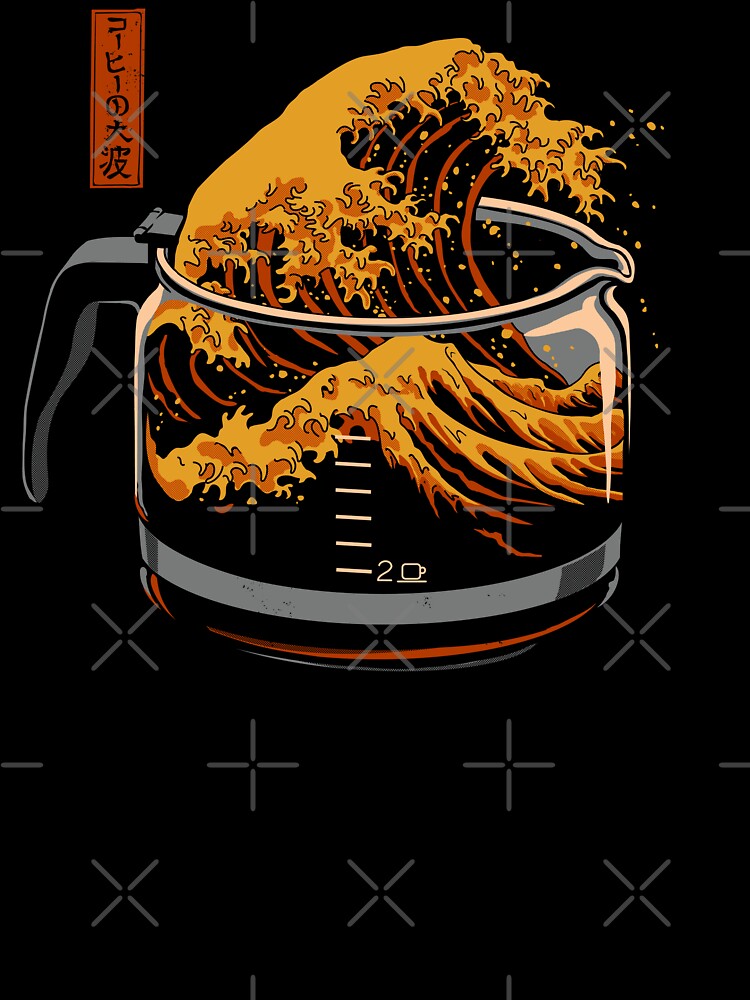 Aperçu 7 sur 7. T-shirt oversize avec l'œuvre La grande vague de café créée et vendue par Gloopz.
