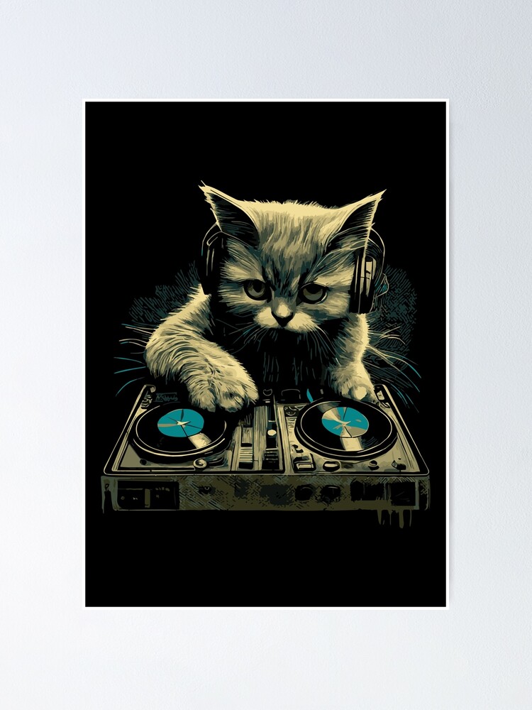 Minimalist DJ Kitty Square Poster Print