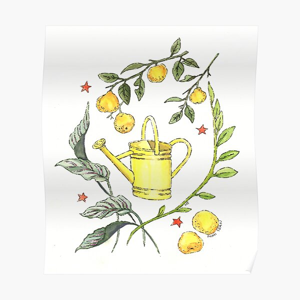 Yellow Watering Can and Oranges Poster