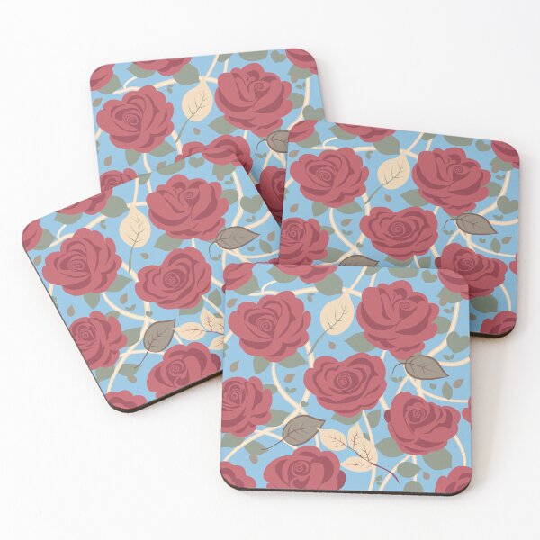 Item preview, Rose Flowers with Green Leaves Sky Blue Pattern designed and sold by Moyanana.