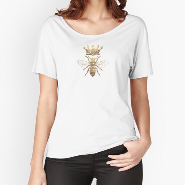 Queen Bee Pattern | Vintage Honey Bees | Gold and White |  Relaxed Fit T-Shirt
