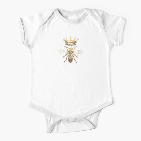 Queen Bee Pattern | Vintage Honey Bees | Gold and White |  Short Sleeve Baby One-Piece