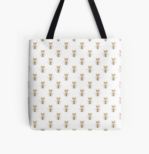 Queen Bee Pattern | Vintage Honey Bees | Gold and White | All Over Print Tote Bag
