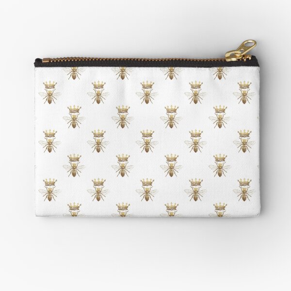 Queen Bee Pattern | Vintage Honey Bees | Gold and White | Zipper Pouch