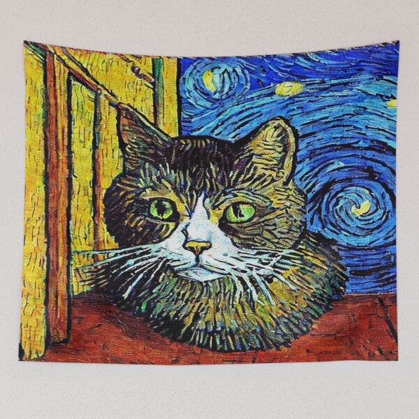 Item preview, Cat in Van Gogh Style 2 designed and sold by catontheroof.