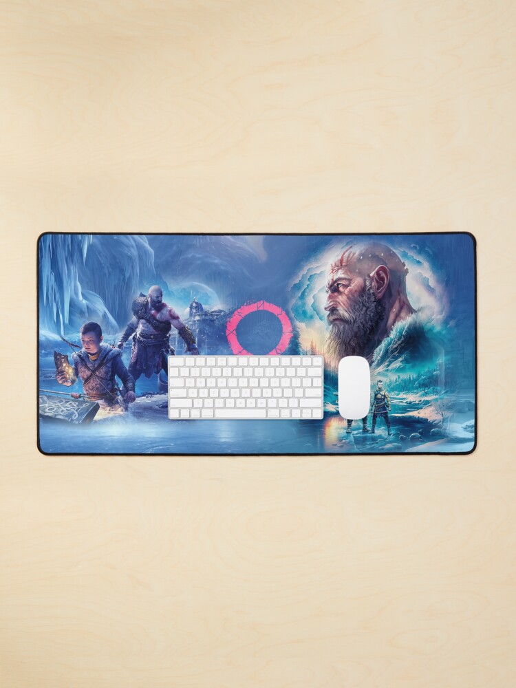 Aperçu 1 sur 5. Tapis de souris avec l'œuvre Dieu de la guerre Ragnarök Kratos et Atreus créée et vendue par MarinaLexaArt.