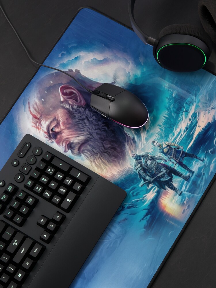 Aperçu 4 sur 5. Tapis de souris avec l'œuvre Dieu de la guerre Ragnarök Kratos et Atreus créée et vendue par MarinaLexaArt.
