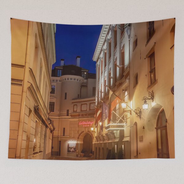 Item preview, Ancient Cobblestone City Streets at Nighttime in Riga, Latvia designed and sold by SafariByMarisa.