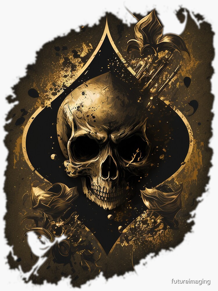 Thumbnail 3 of 3, Sticker, The Surreal Golden Skull - Ace of Spades: A Surreal Mystery designed and sold by futureimaging.
