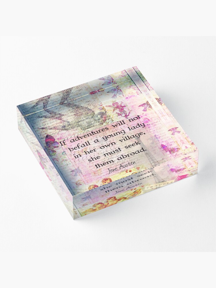 Alternate view of Jane Austen whimsical travel quote Acrylic Block