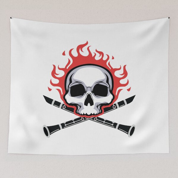 Item preview, Clarinet -Skull On Fire With Clarinet designed and sold by NewDayDesigns.