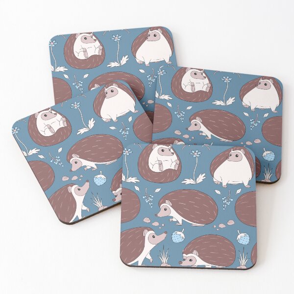 Item preview, Hedgehogs Among the Flowers Pattern in Blue and White designed and sold by PaperRain.