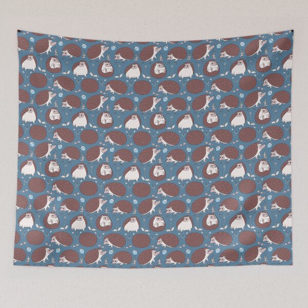 Item preview, Hedgehogs Among the Flowers Pattern in Blue and White designed and sold by PaperRain.