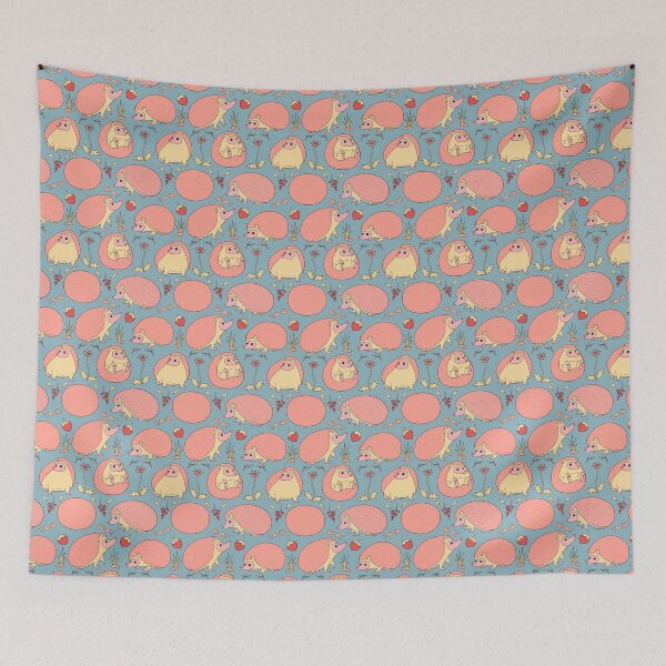 Item preview, Hedgehogs Among the Flowers Pattern in Pink and Blue designed and sold by PaperRain.