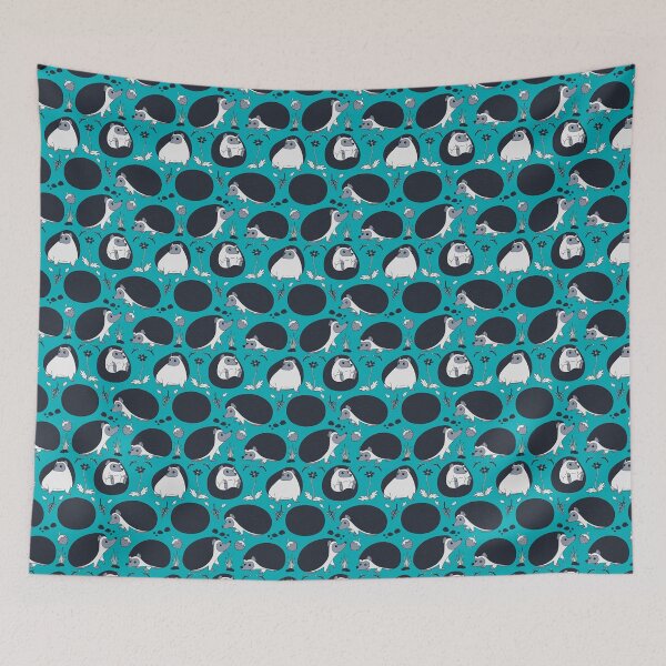 Artikelvorschau, Igel unter dem Blumenmuster in Schwarz und Blau entworfen und verkauft von PaperRain.