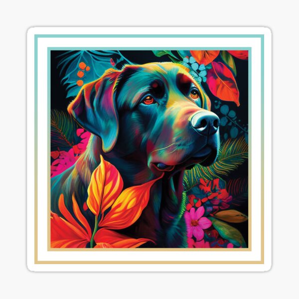 Snacky Labrador Retriever Floral Tropical Digital Oil Painting Portrait Sticker