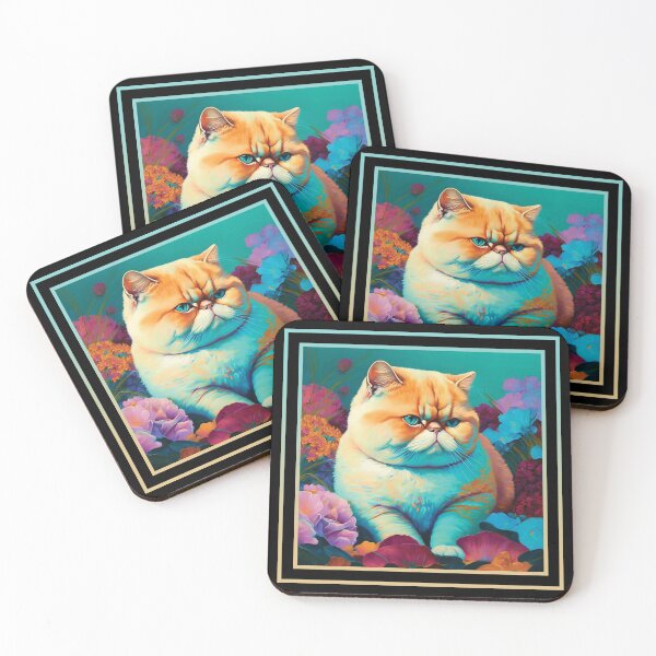 Item preview, Famished Exotic Shorthair Cat Vibrant Tropical Flower Digital Oil Painting Portrait designed and sold by arthouseflunky.