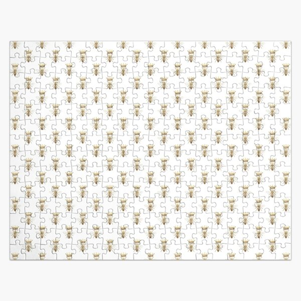 Queen Bee Pattern | Vintage Honey Bees | Gold and White |  Jigsaw Puzzle