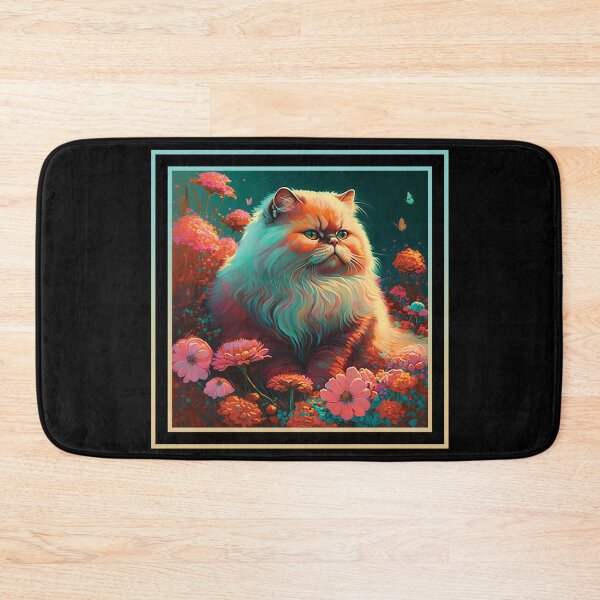 Item preview, Sassy Persian Cat Vibrant Tropical Flower Neon Digital Oil Painting Pet Portrait designed and sold by arthouseflunky.