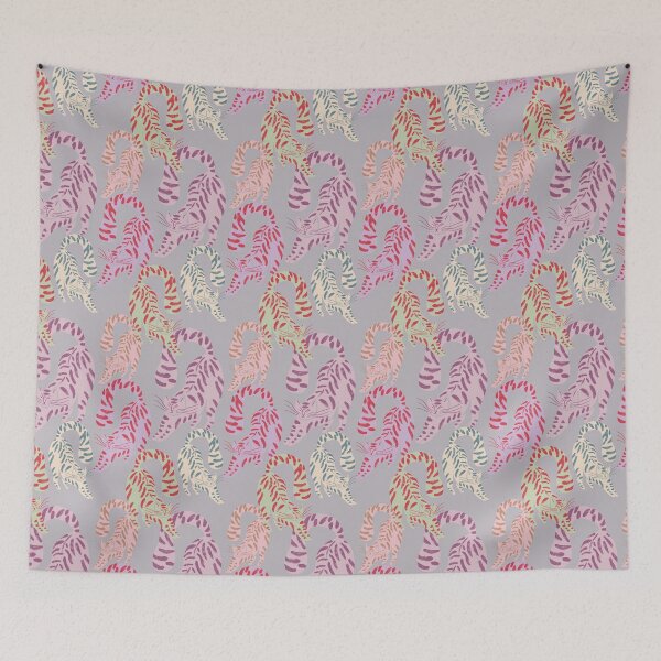 Item preview, Colorful Retro Tigers Pattern In Muted Colors Blue Gray designed and sold by scorpiolane.