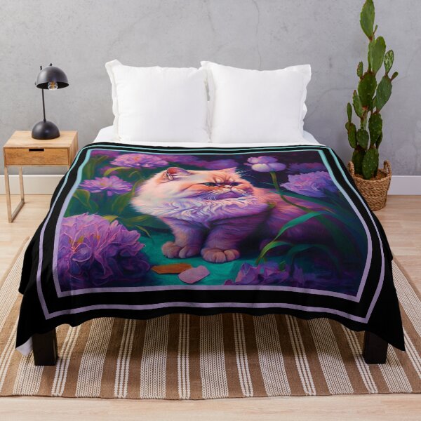 Item preview, Smol Persian Cat Vibrant Tropical Flower Digital Oil Painting Portrait designed and sold by arthouseflunky.