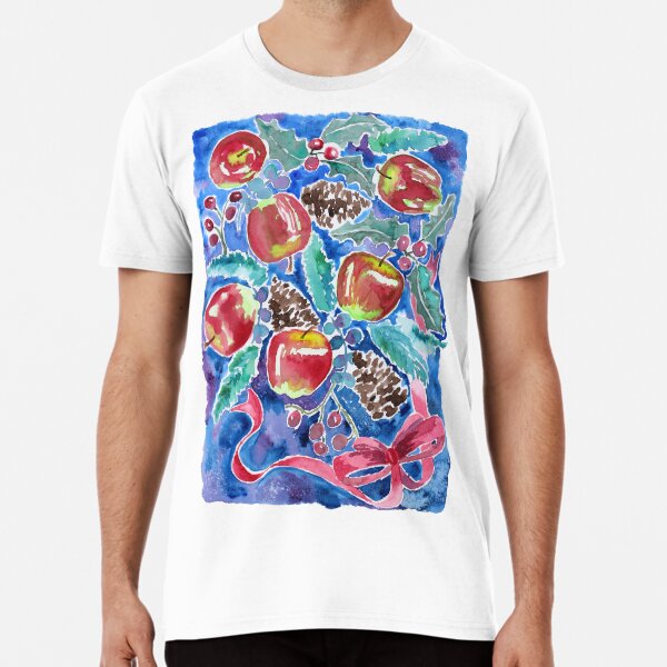 Watercolor Christmas Winter Apples Berries Fir Leaves Pinecones Premium T-Shirt