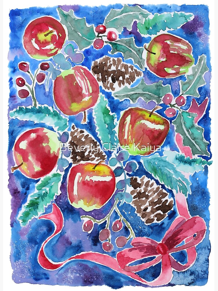 Watercolor Christmas Winter Apples Berries Fir Leaves Pinecones by beverlyclaire