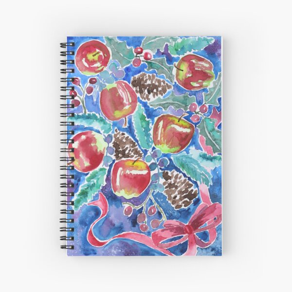 Watercolor Christmas Winter Apples Berries Fir Leaves Pinecones Spiral Notebook