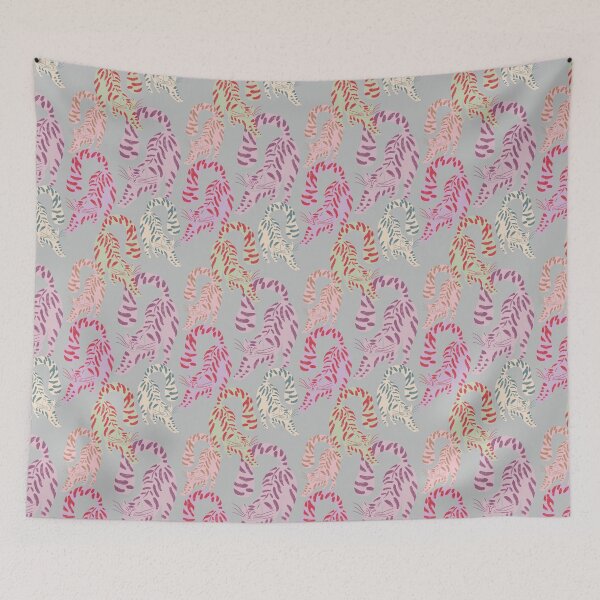 Item preview, Colorful Retro Tigers Pattern In Muted Colors Grayish Blue designed and sold by scorpiolane.