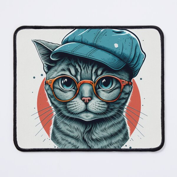 Item preview, Illustration of grey haired cat wearing hat and eyeglasses looking at the camera designed and sold by KristinaNEL.